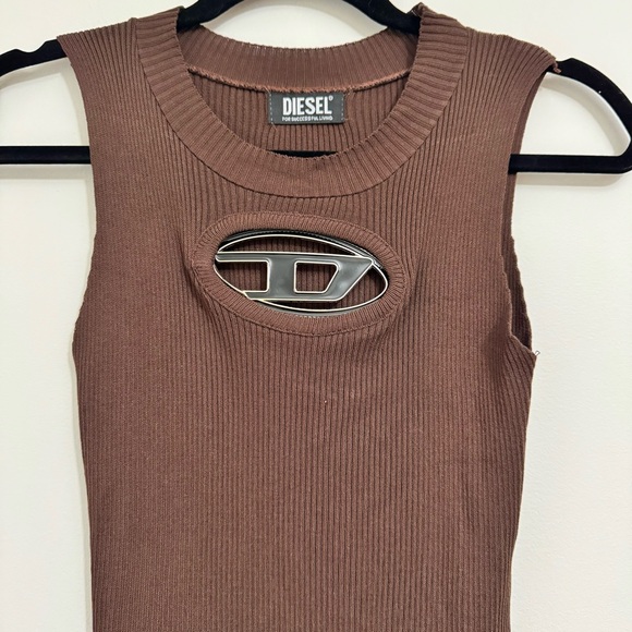 Diesel Ribbed Knit Tank Dress Brown Small - Picture 2 of 5